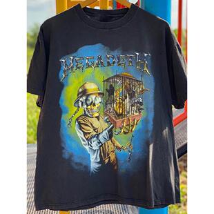 Megadeth金属乐队高街cityboy重磅棉短袖男女慵懒风复古质感T恤潮