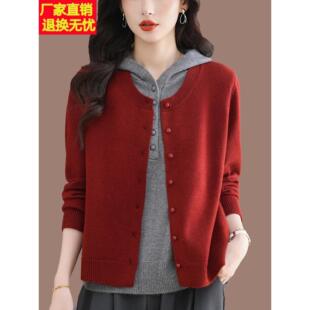 假两件套针织衫上衣女短款配裙子羊毛衫外套毛衣连帽开衫休闲百搭