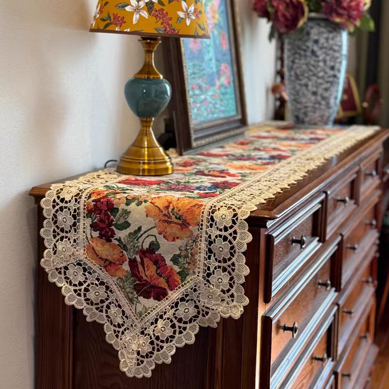 美式立体镂空花边桌旗斗柜餐边柜提花盖布轻奢复古电视柜鞋柜桌布,居家布艺,桌旗,淘宝优惠券,粉丝福利购,淘宝优惠卷