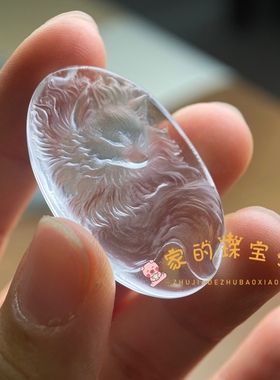 白水晶睡狐缱绻小狐吊坠苏工雕刻纯手工雕刻可私人订制