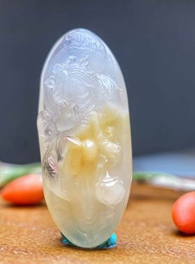 黄白兔毛水晶娉婷鳄梨少女提灯笼九尾狐女孩吊坠苏工雕刻