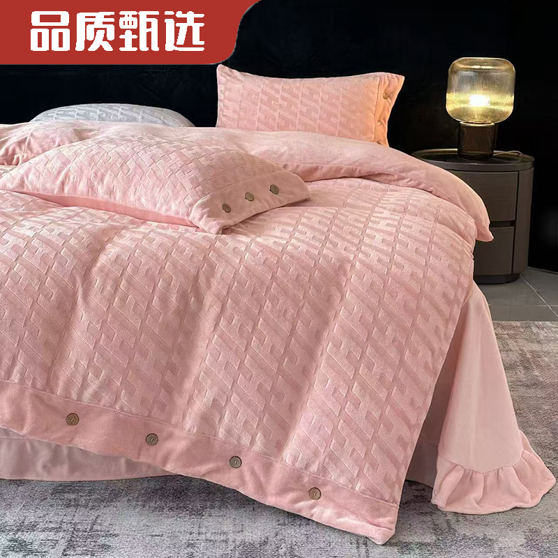 【正品8斤】加厚绒四件套工艺雕花牛奶绒四件套防寒套件床上用品