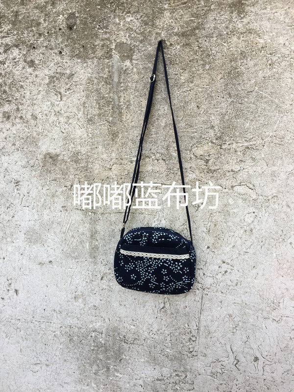 2019新款乌镇特色蓝印花布包淑女森系斜跨包清新学生蕾丝边花边包