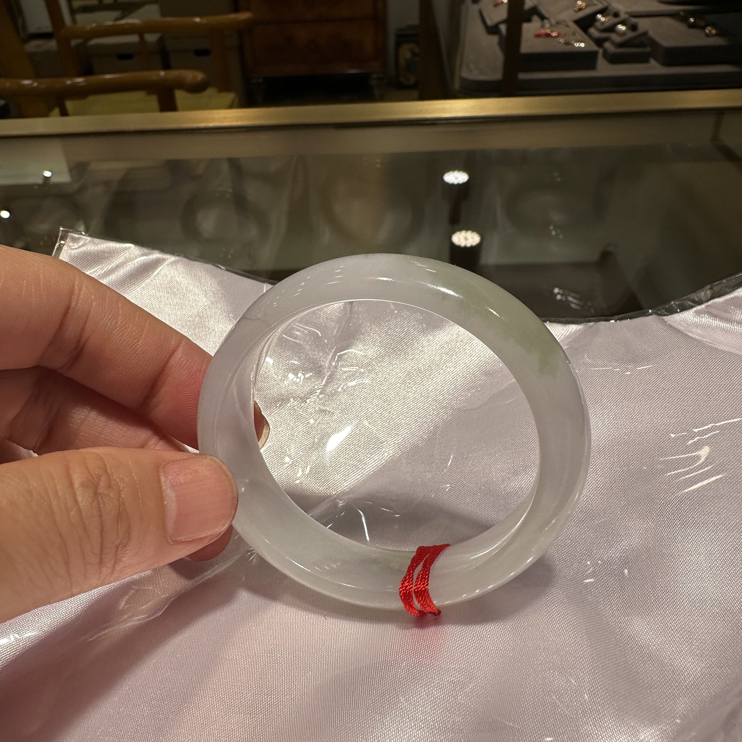 小圈口53飘花翡翠手镯贵妃镯宽度有15mm