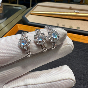 925银镶嵌天然月光石戒指银镶月光做旧复古可抛光230017