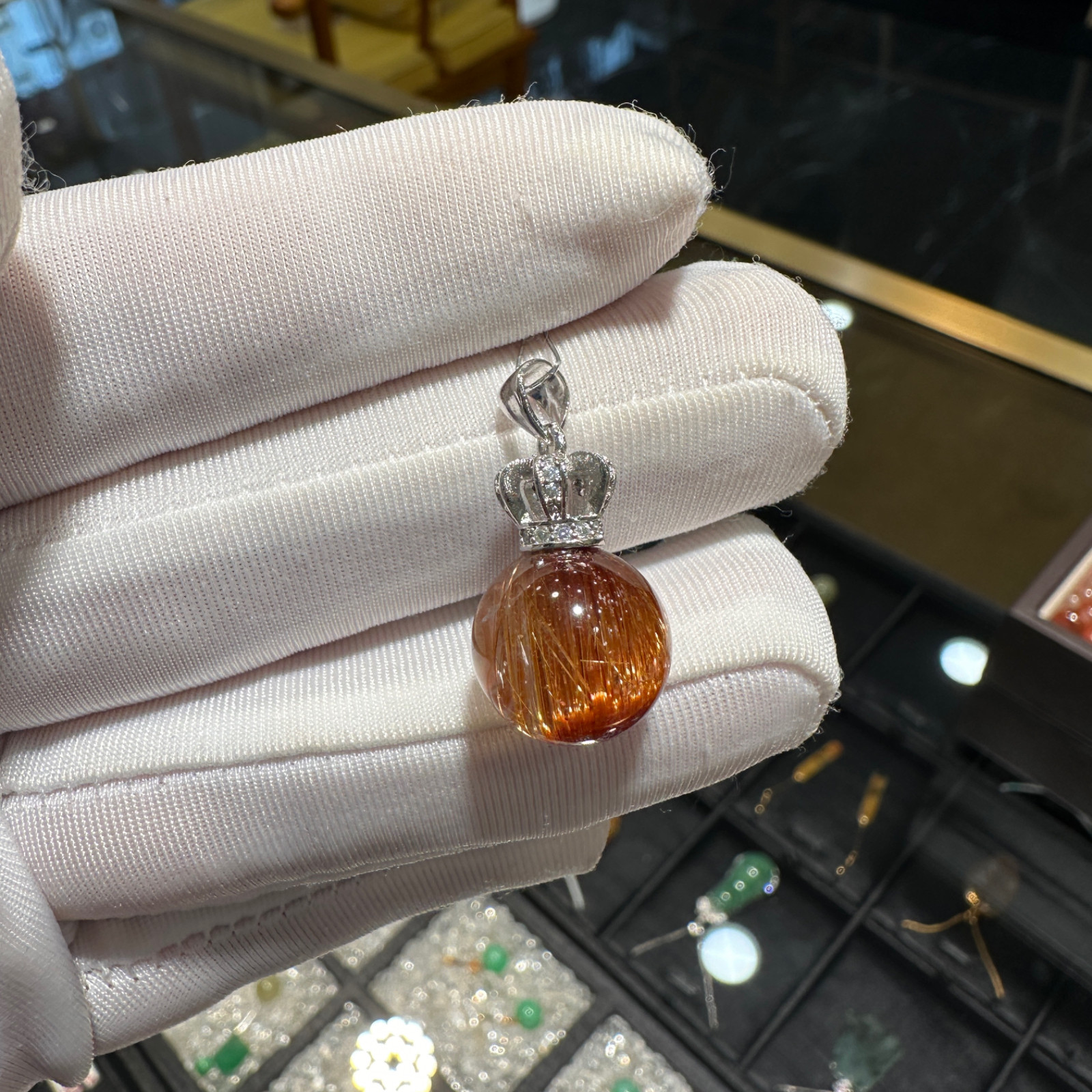 18K金925银镶嵌铜发晶吊坠