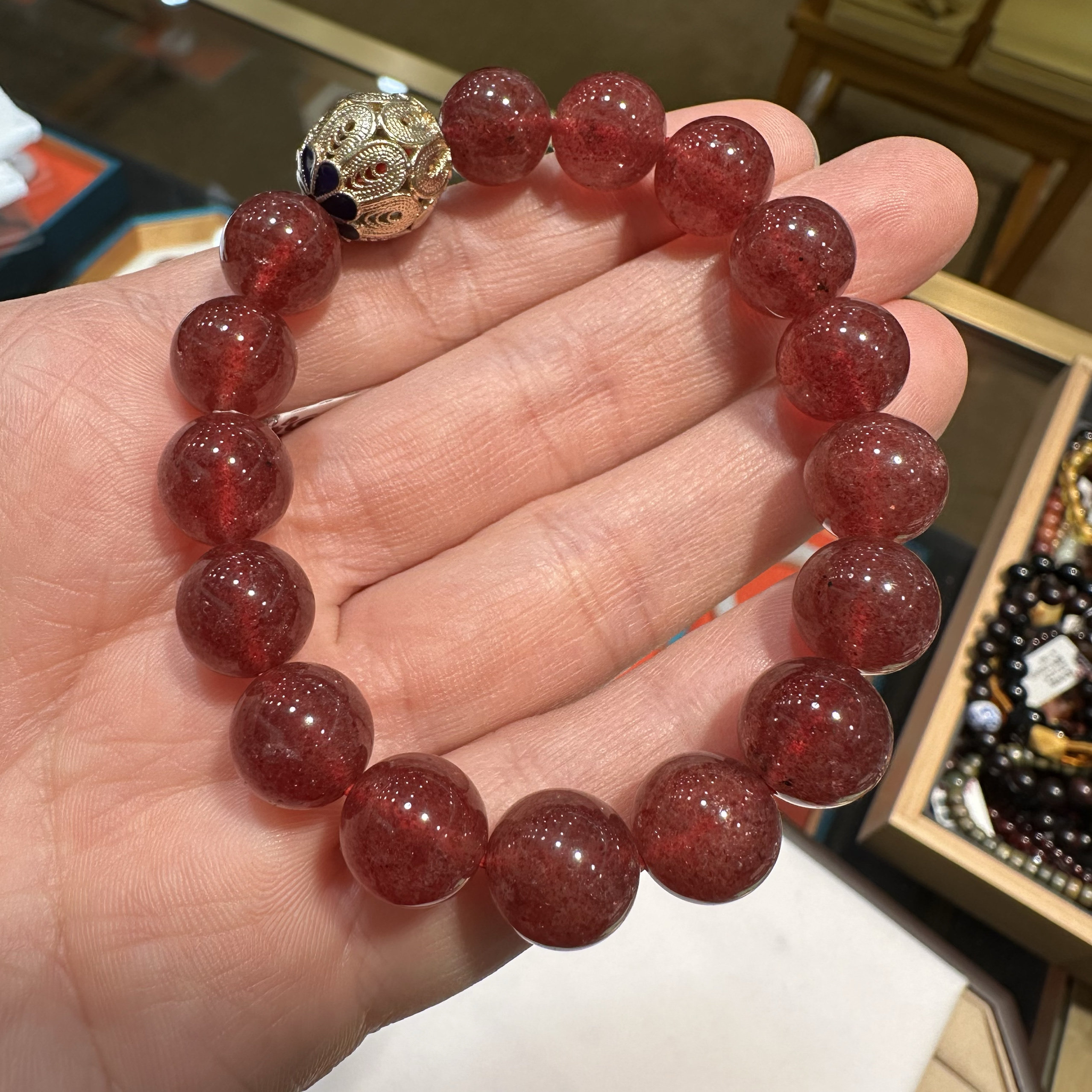 天然12mm草莓晶手链手串招桃花爱情星光鸽血红冰种女生日礼饰品