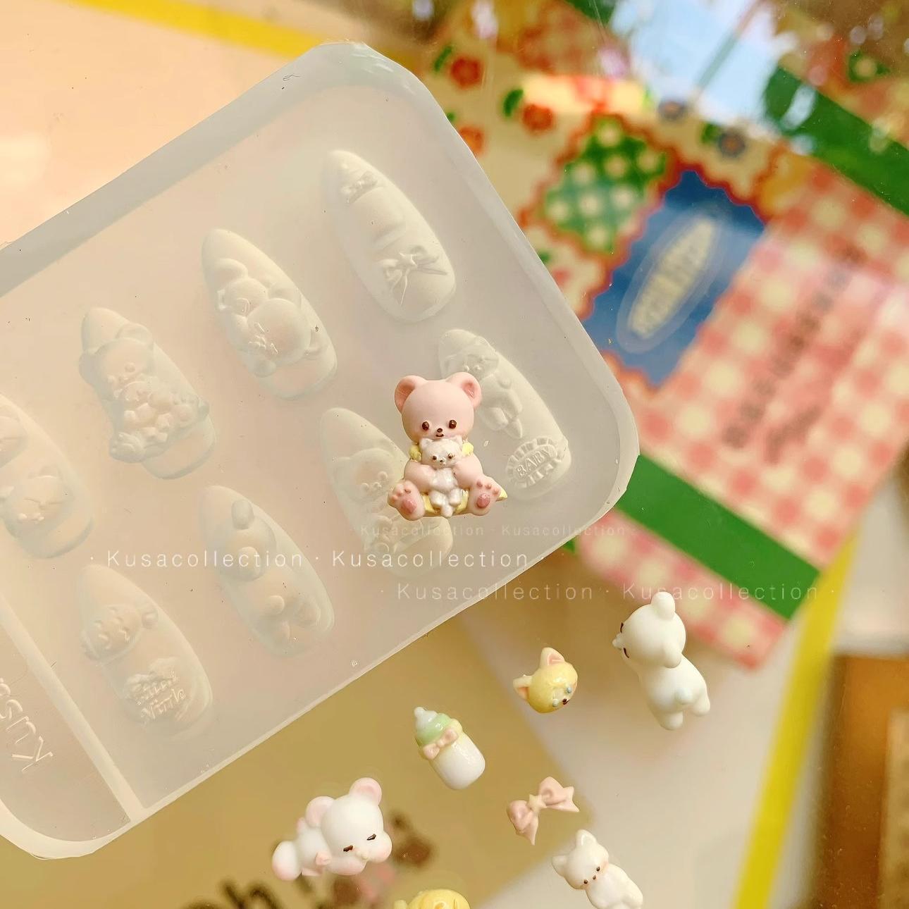 KUSACOLLECTION原创瞌睡熊卡通猫咪熊熊美甲模具 穿戴甲饰品