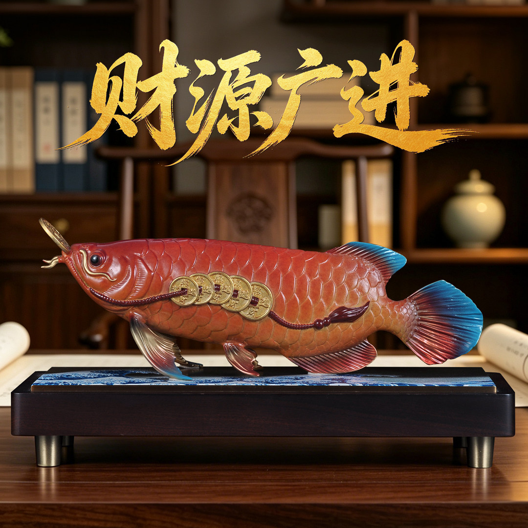 彩铜金龙鱼招财摆件财源广进
