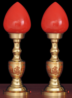 黄铜素面招财灯led插电供灯一对