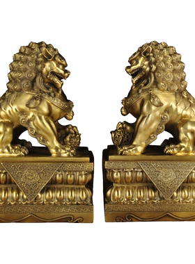 纯铜一对中国风北京狮家用摆件