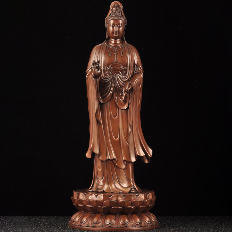 紫铜观音摆件南海观世音菩萨铜观音立像家用寺庙佛堂供奉佛具用品