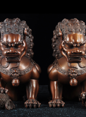 紫铜宫门狮摆件招财故宫狮子一对北京狮家居客厅玄关办公室装饰品