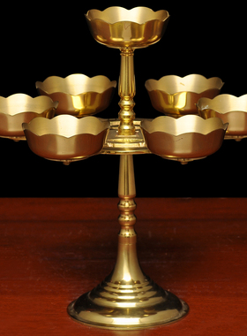 纯黄铜铜钱七星酥油灯高脚蜡烛台