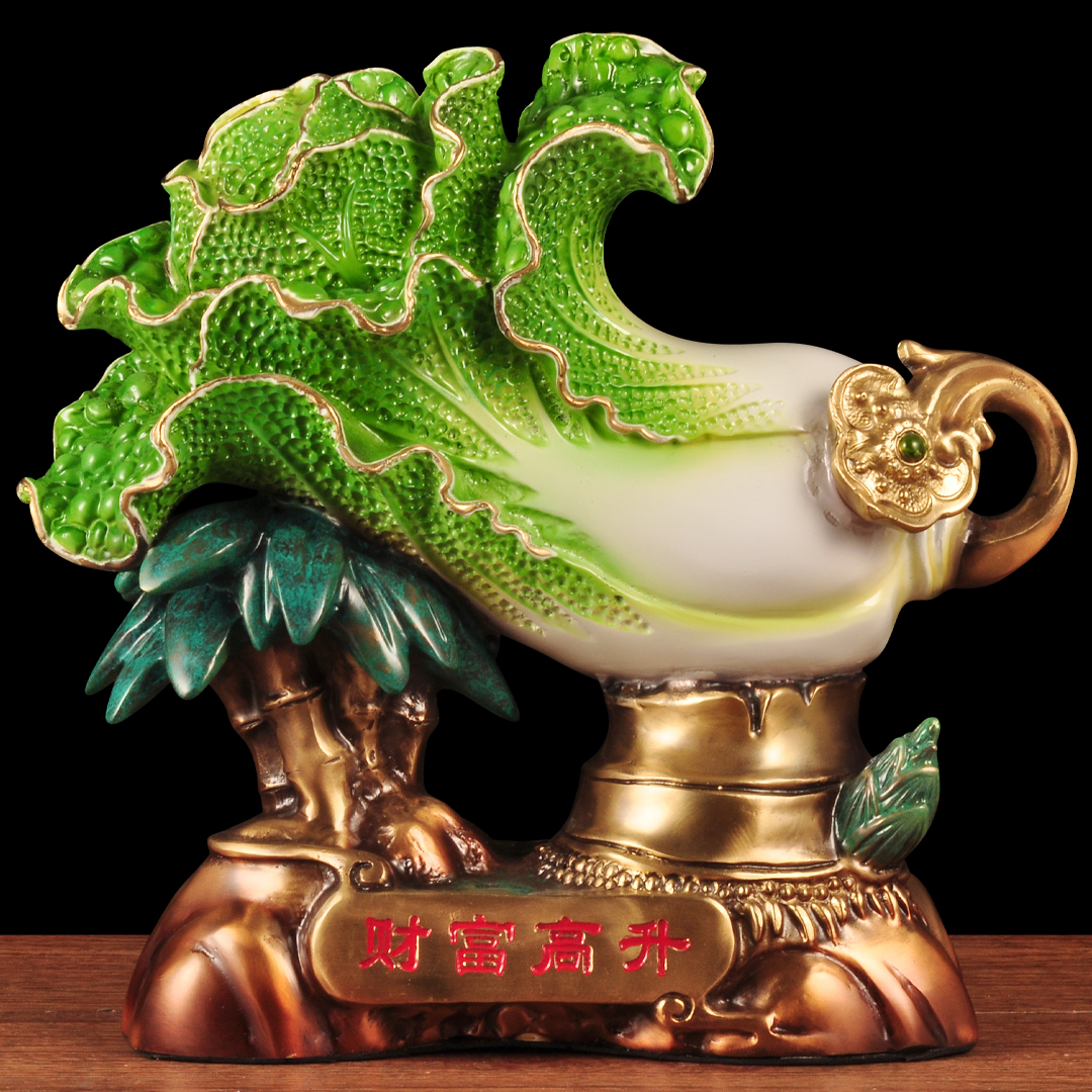 纯黄铜富贵高升百财如意白菜摆件