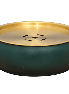 铜茶洗带盖复古禅意风茶洗