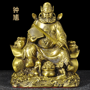 黄铜钟馗神像摆件坐棺钟馗天师降妖除魔门神赐福引福归堂家用供奉