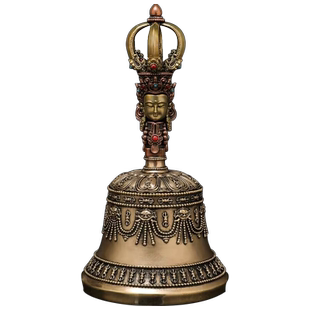 藏式浮雕铜铸金刚铃杵摆件五股普巴金刚橛佛堂法器铜铃铛响件佛具