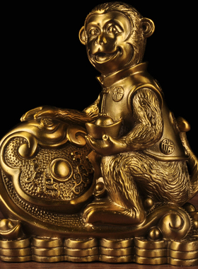 黄铜金猴如意摆件生肖猴招财