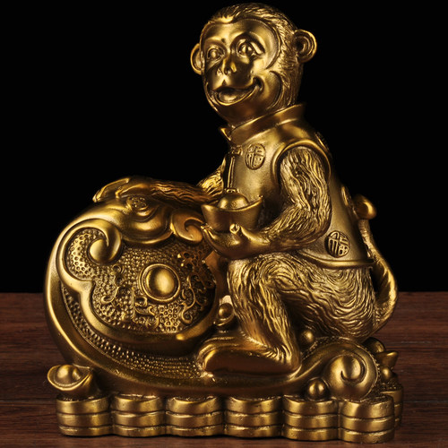 黄铜金猴如意摆件生肖猴招财