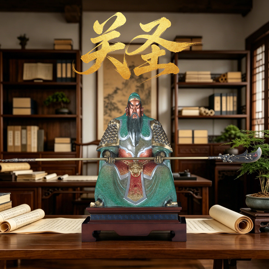 彩铜关帝圣君关公摆件关二爷