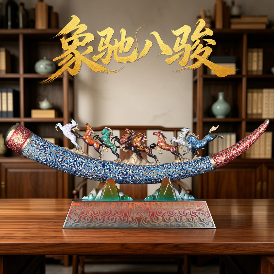 彩铜八骏雄风八骏马摆件