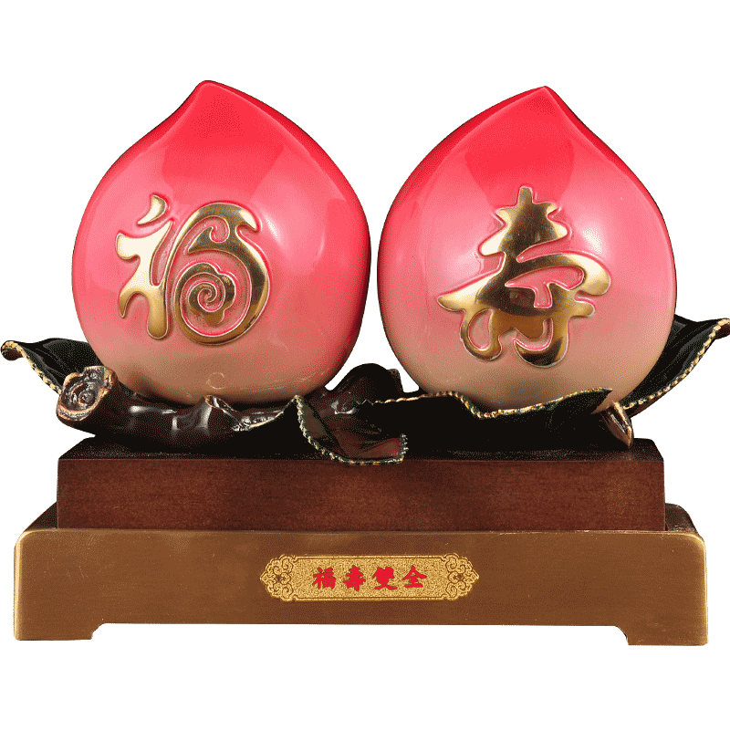 彩铜寿桃摆件福寿双全客厅装饰品