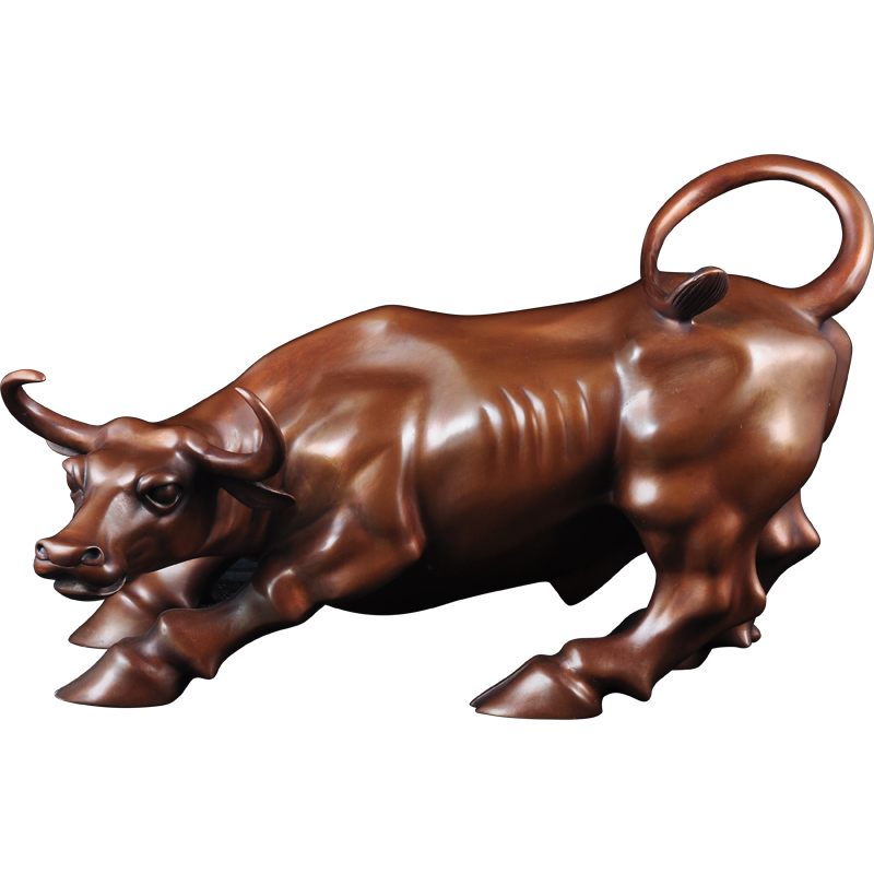 紫铜华尔街牛摆件牛气冲天牛市招财家居客厅酒柜公司办公室装饰品