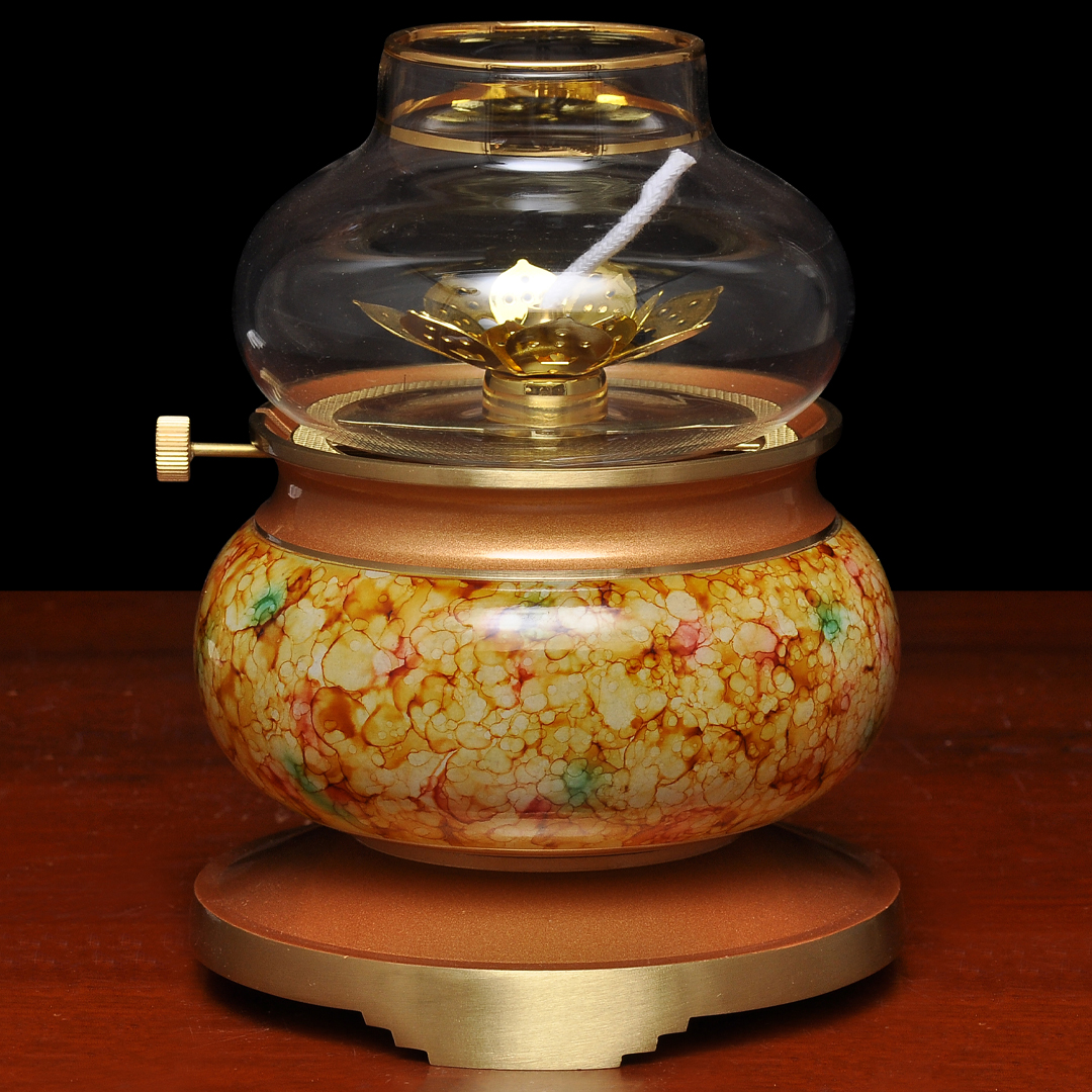 黄铜珍珠红多彩调光油灯酥油灯防风灯座长明灯家用敬神供佛油灯