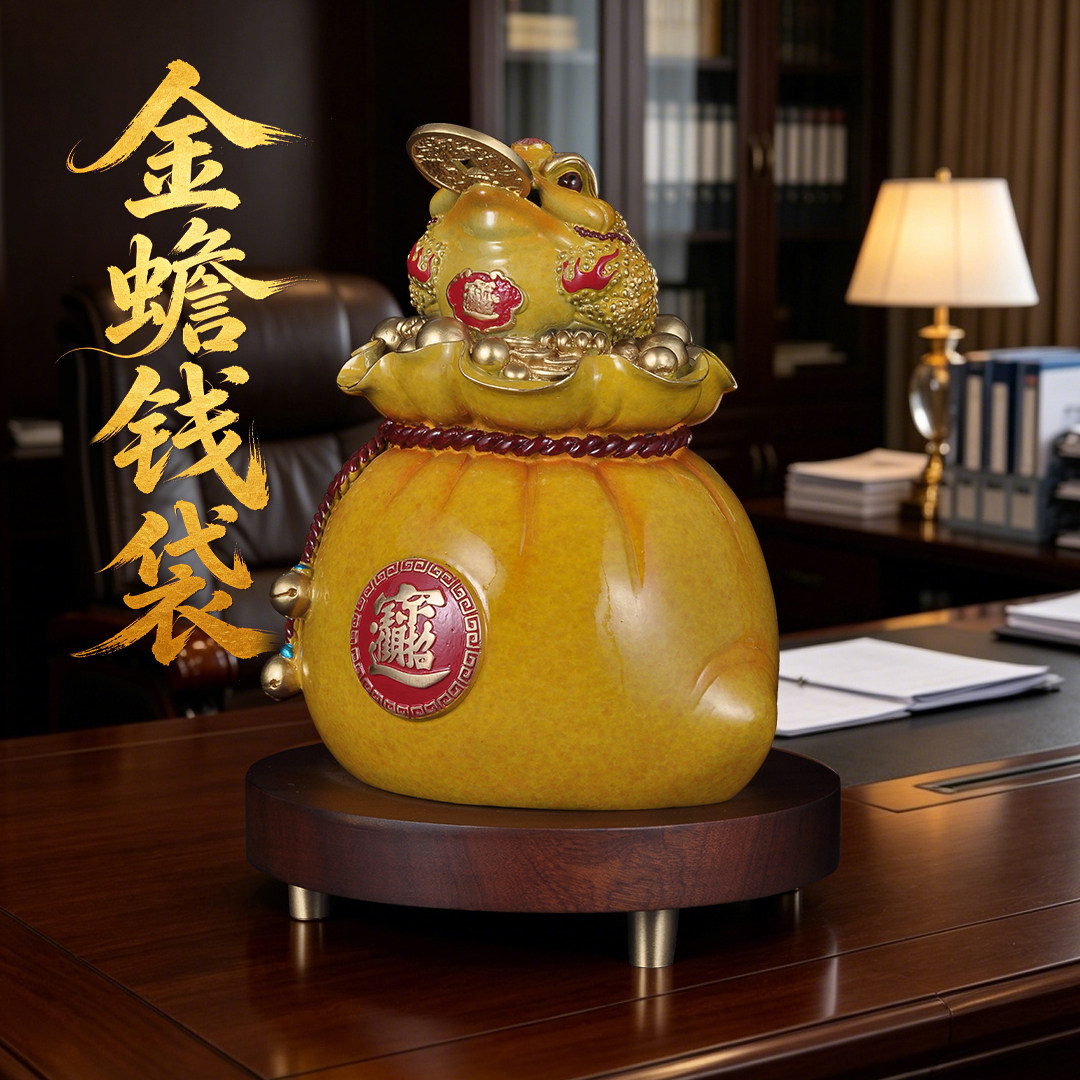 彩铜金蟾钱袋摆件招财福袋