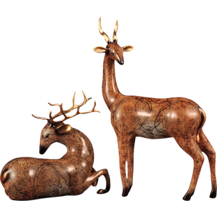 彩铜梅花鹿摆件一对招财站鹿卧鹿家居客厅电视柜装饰品乔迁礼品