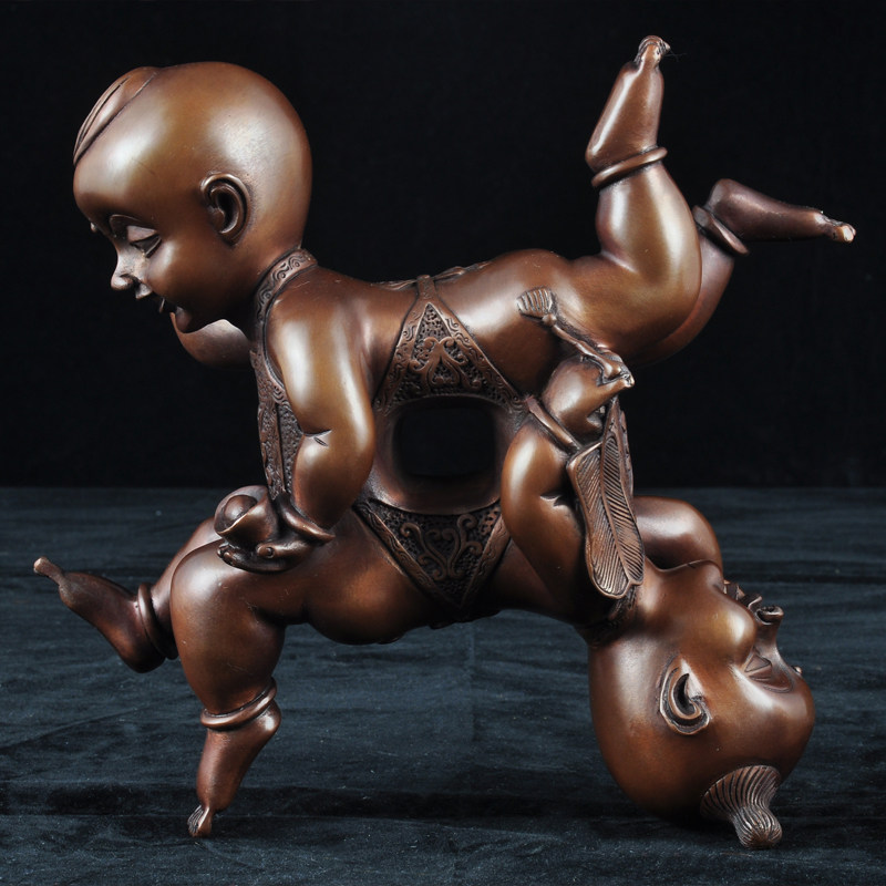 紫铜四喜童子摆件四喜娃娃