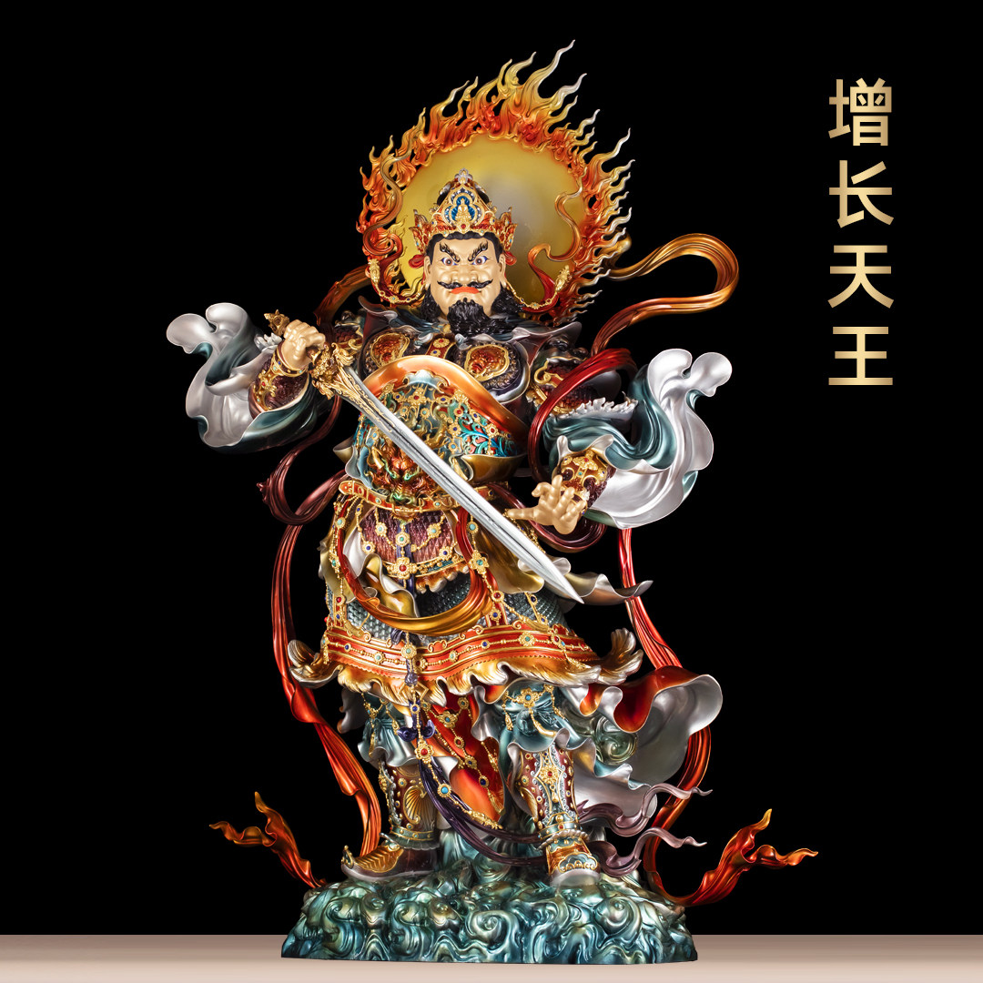 黄铜珐琅彩增长天王毗琉璃神像