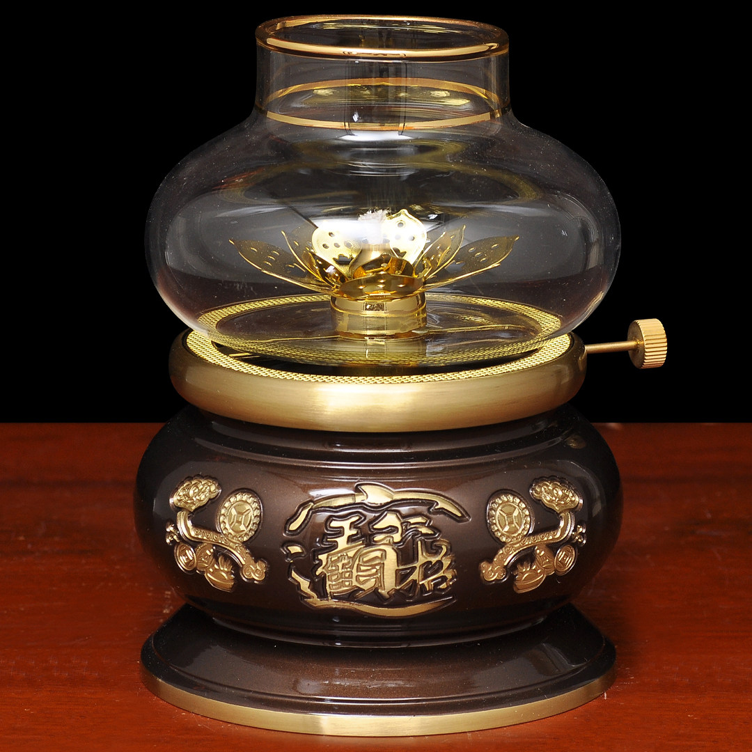 黄铜深啡招财调光油灯酥油灯防风灯座长明灯家用寺庙佛堂供佛油灯