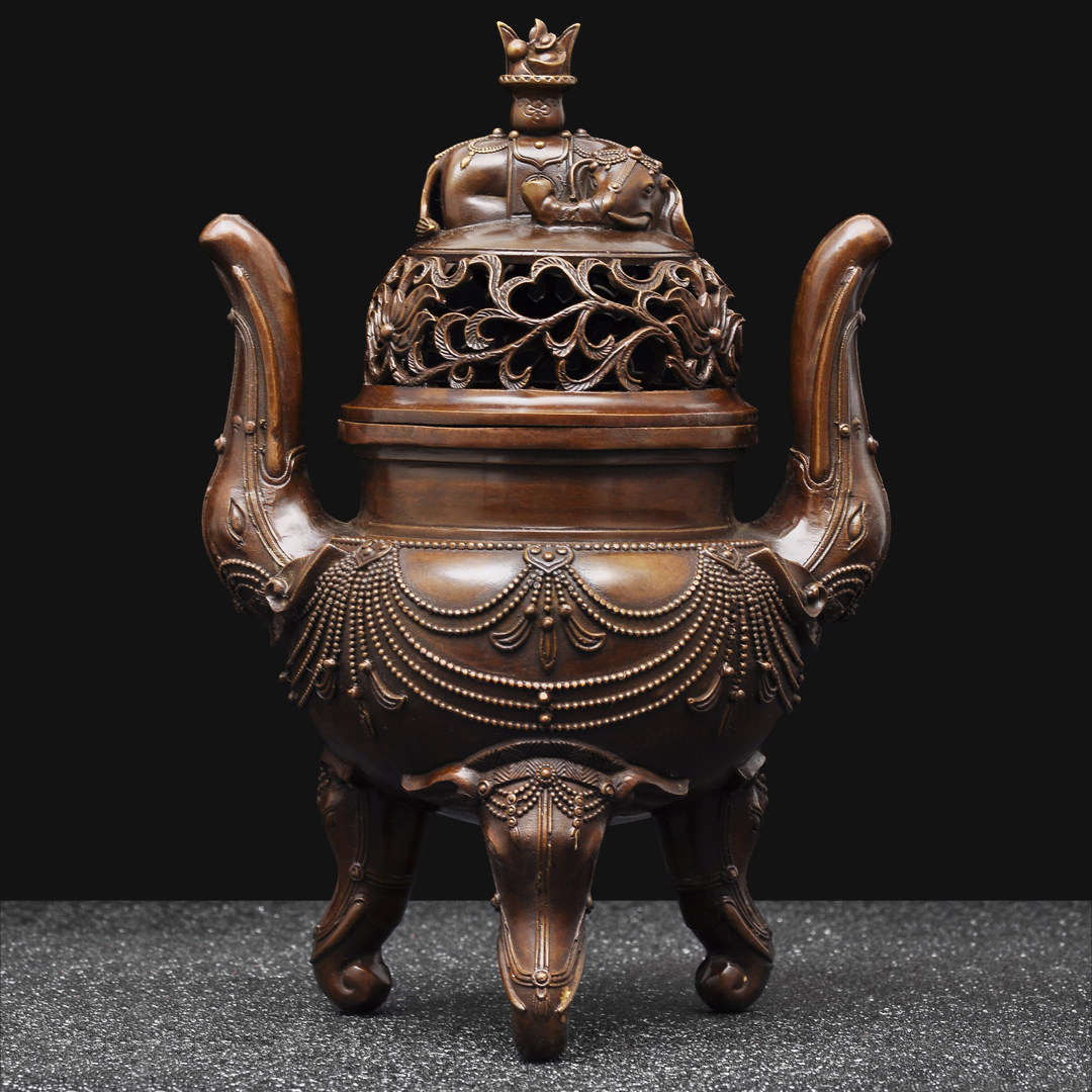 彩铜三足大象熏香炉香道茶道香炉