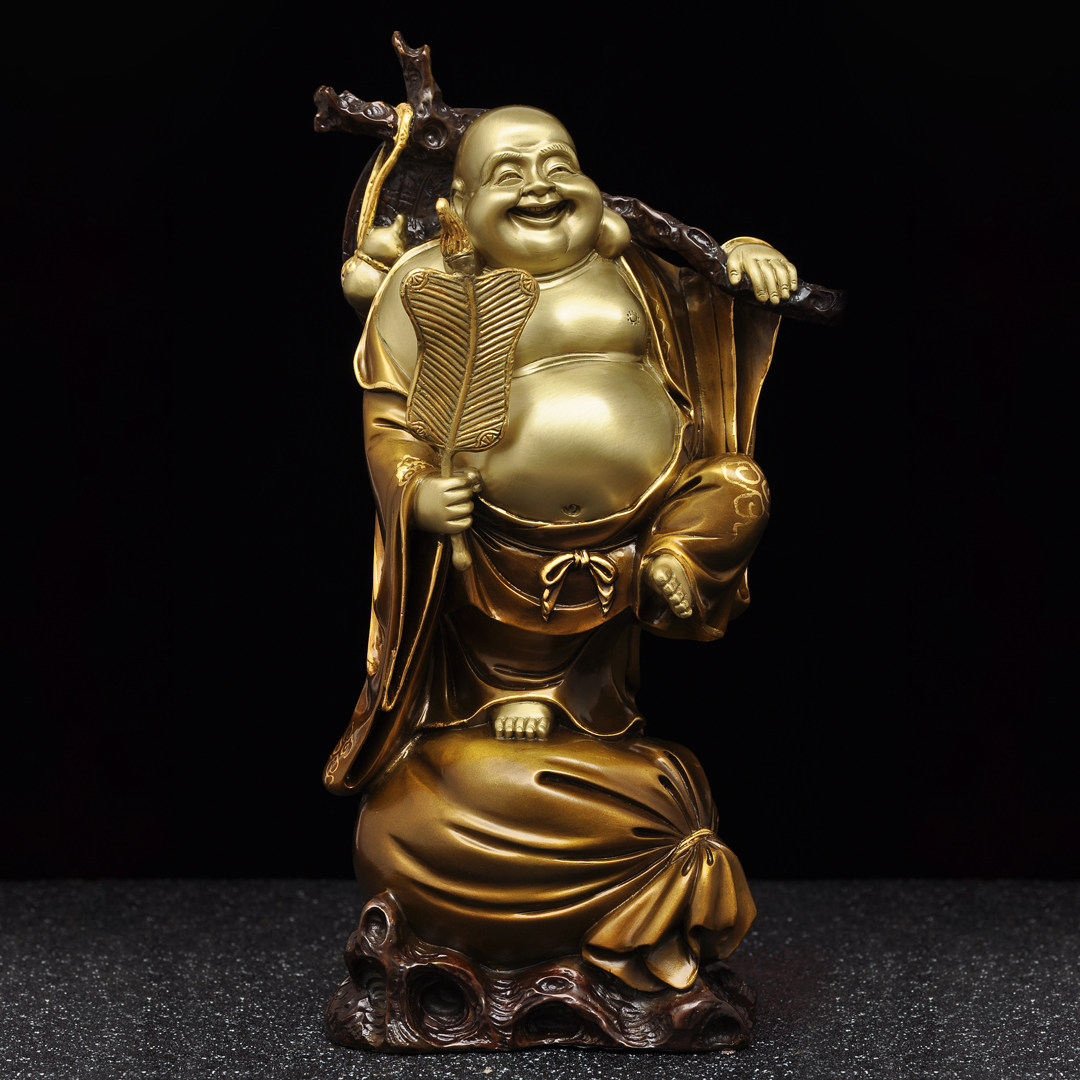 黄铜弥勒佛像笑口常开大肚笑佛家用佛堂寺庙供奉客厅玄关装饰品