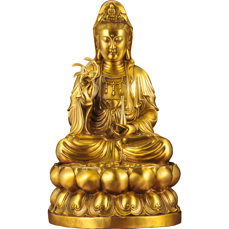 全铜观音摆件南海观世音菩萨佛像观音坐莲铜像家用佛堂供奉用品