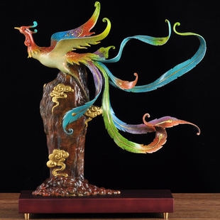 彩铜凤凰摆件凤舞九天创意摆设家居客厅电视柜装饰品乔迁商务礼品