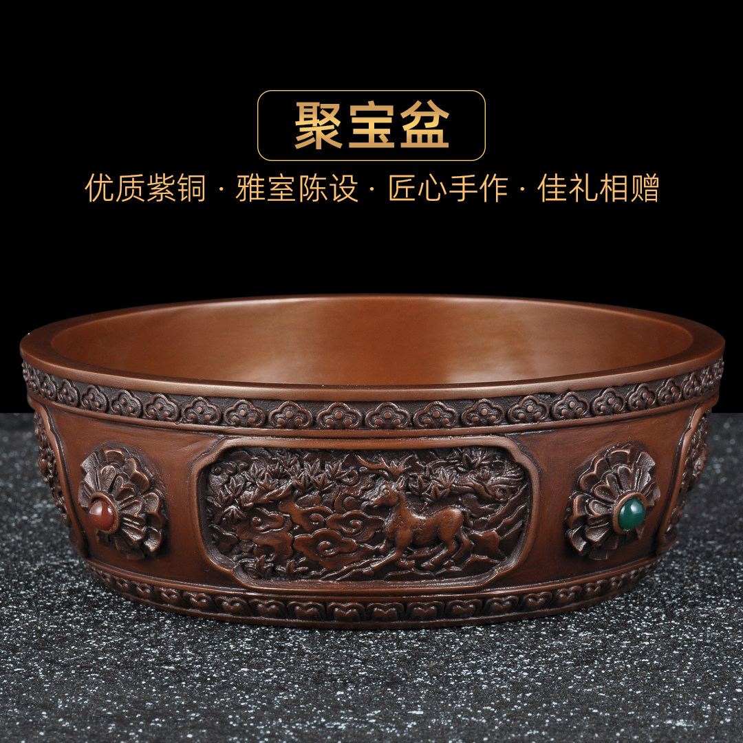 紫铜福禄寿聚宝盆摆件招财聚宝盆
