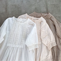 Mùa hè mới của phụ nữ phong cách Nhật Bản vải cotton móc ren siêu cổ tích áo dài màu cotton tinh khiết - Cộng với kích thước quần áo áo sơ mi trắng nữ hàng hiệu