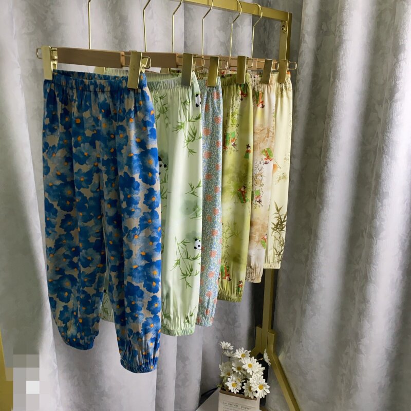 儿童防蚊裤男童女童装薄夏天阔腿宽松人造棉亲子小孩棉绸灯笼裤大
