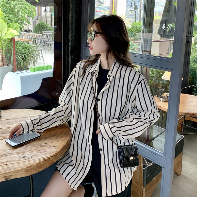Real shot spring loose thin casual loose long sleeve women's large size women's dress show thin T-shirt