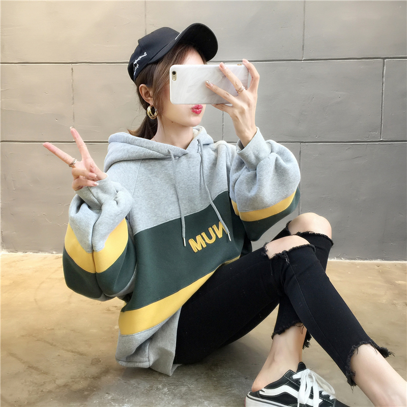 Real shot plush plush languid jacket Plush sweater female thick hooded Hong Kong style student large T