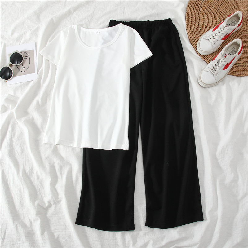 2021 real shot summer fattening plus size fat mm fat sister slim Capris short sleeve two piece suit