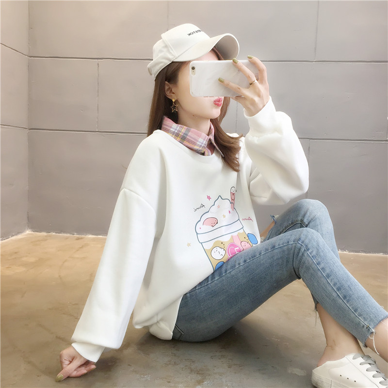 New autumn and winter holiday 2020 two piece loose Polo baby collar color matching thickened Plush sweater women's top