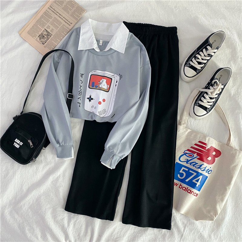 2021 shooting ~ spring clothes loose long sleeve thin casual suit women's two piece long sleeve women's Capris