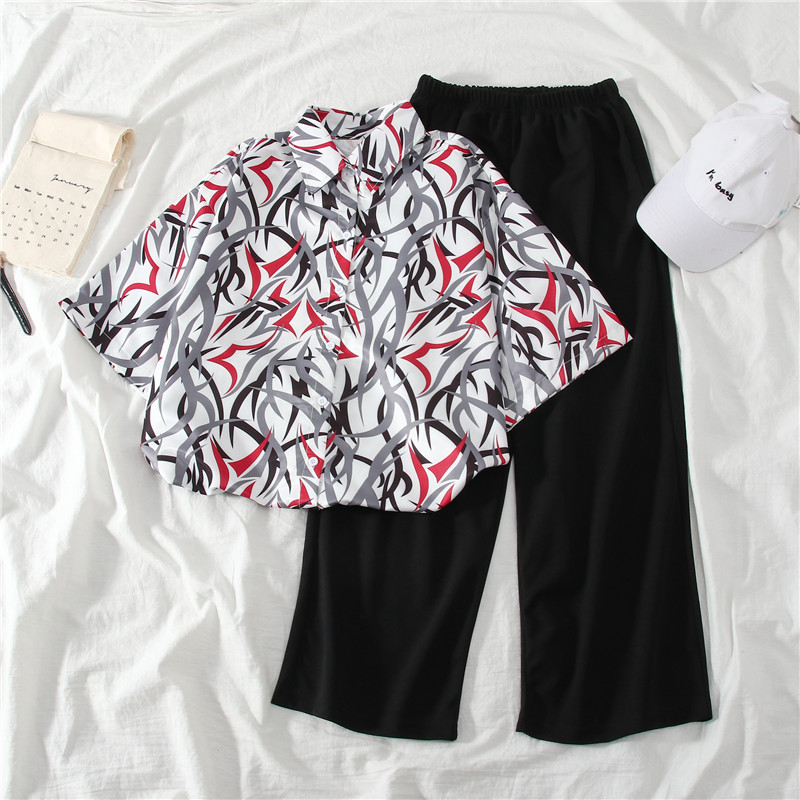 2021 real shot summer fattening plus size women's fat mm fat sister slim Capris short sleeve two piece suit