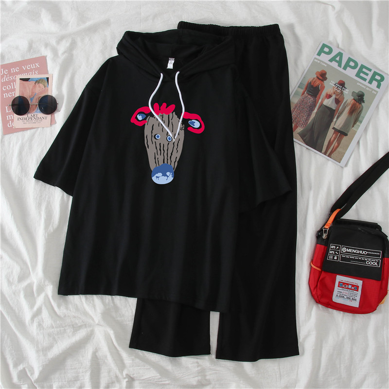 2021 real shot summer fattening plus size women's fat mm fat sister slim Capris short sleeve two piece suit