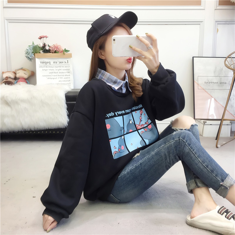 New autumn and winter holiday 2020 two piece loose Polo baby collar color matching thickened Plush sweater women's top