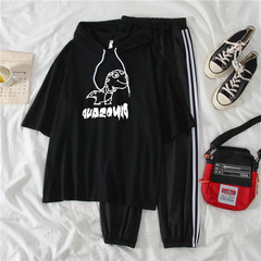 2021 real shot summer fattening plus size women's fat mm fat sister slim Capris short sleeve two piece suit